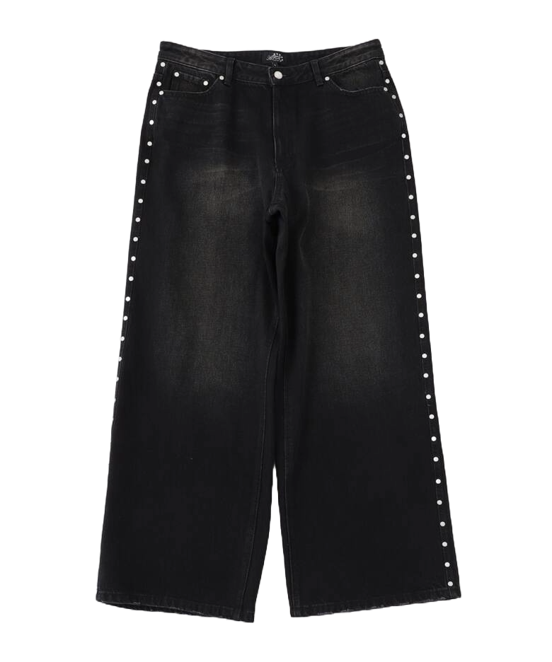 AFB SUPER BAGGY STUDDED PANTS (BLACK)