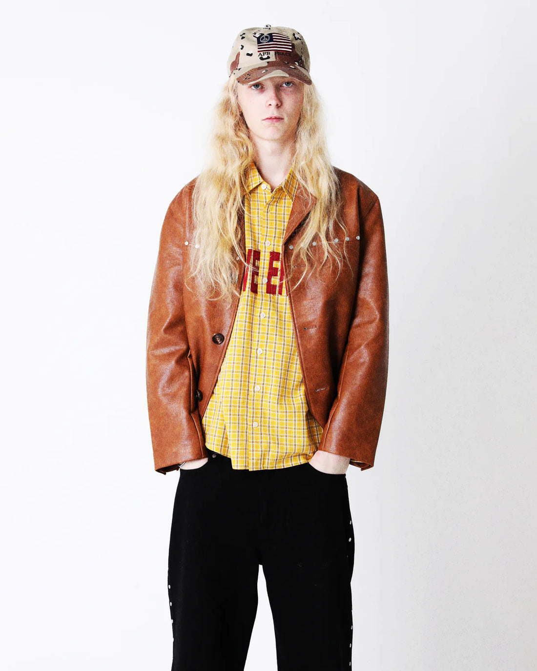 AFB STUDDED CAR COAT (Brown)