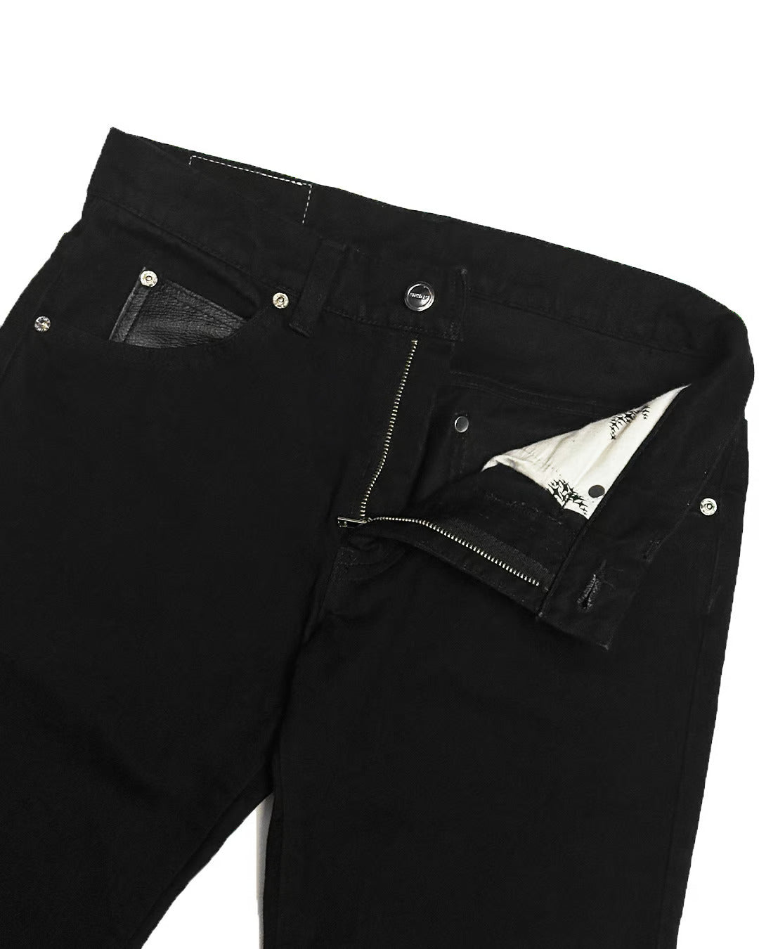 SKINS LEATHER SLID DENIM PANTS (BLACK)