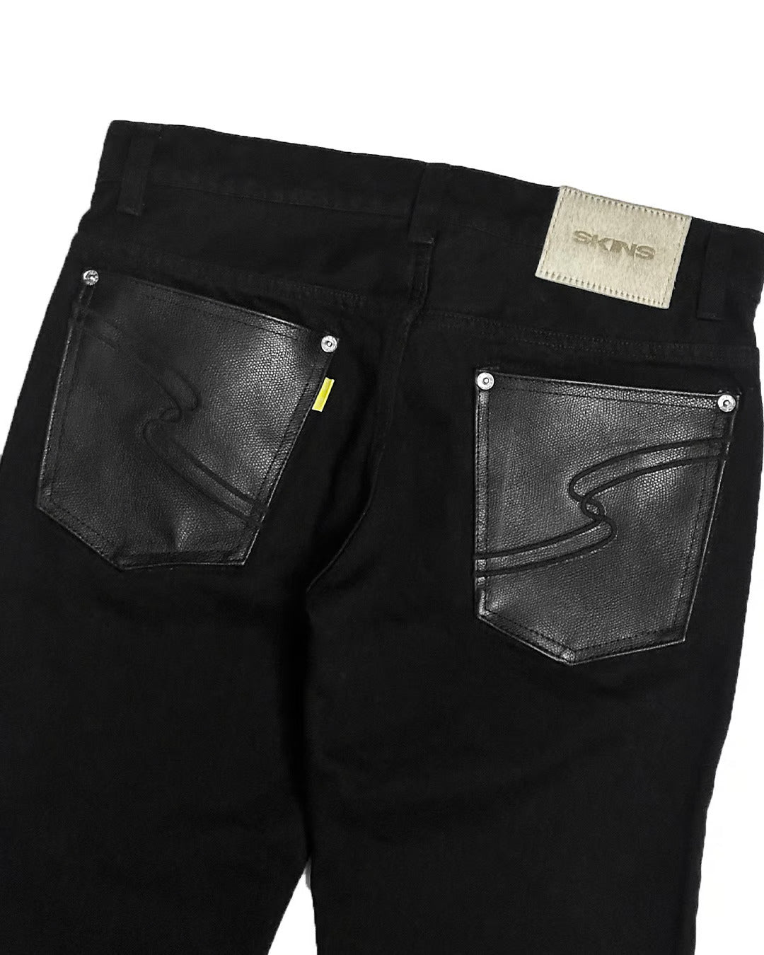 SKINS LEATHER SLID DENIM PANTS (BLACK)