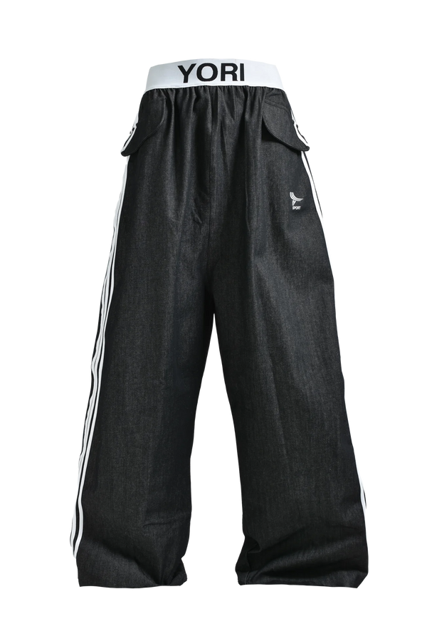YORI SPORT 5 STRIPE ELASTIC DENIM (BLACK / WHITE)