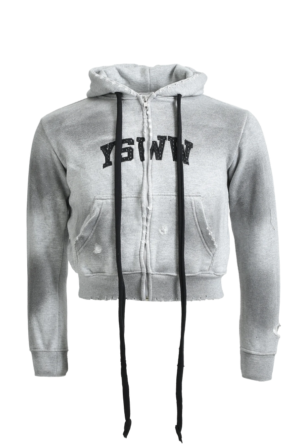 YORI SPORT WOMENS MESH LOGO ZIP UP HOODIE (GREY)