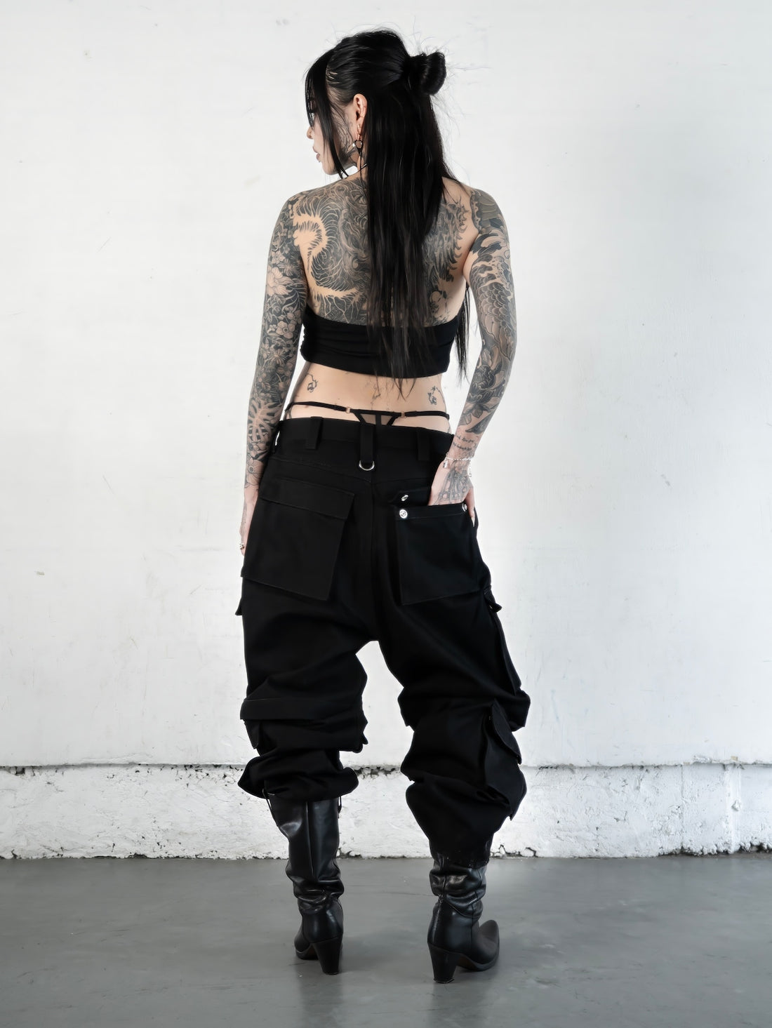 NO MASS PROD. 015RAW 2WAY CARGO BAGGY JEANS (BLACK)