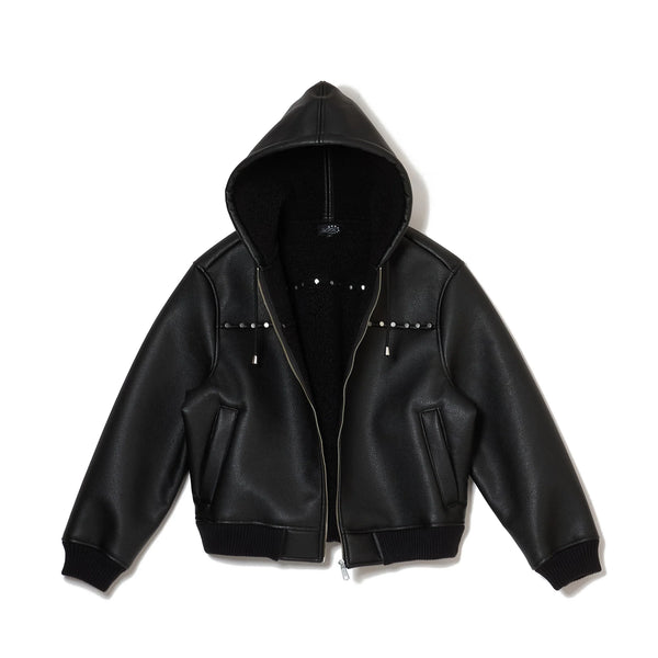 AFB HOODED STUDDED BOMBER (BLACK)
