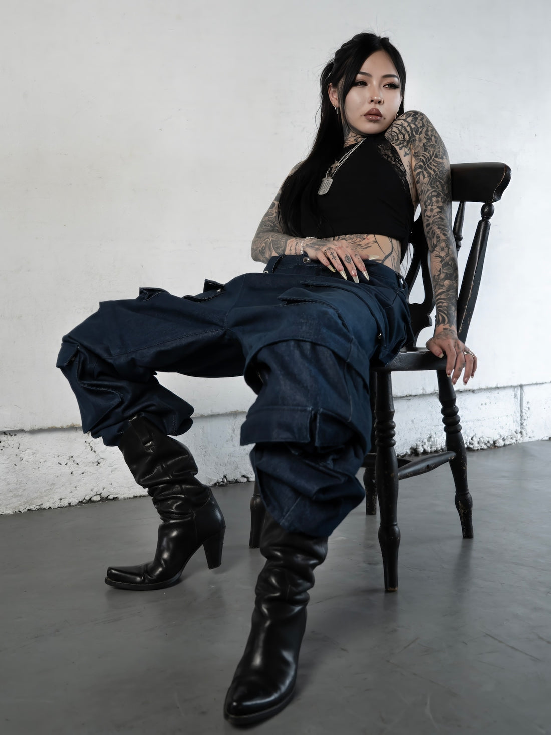 NO MASS PROD. 015RAW 2WAY CARGO BAGGY JEANS (INDIGO)