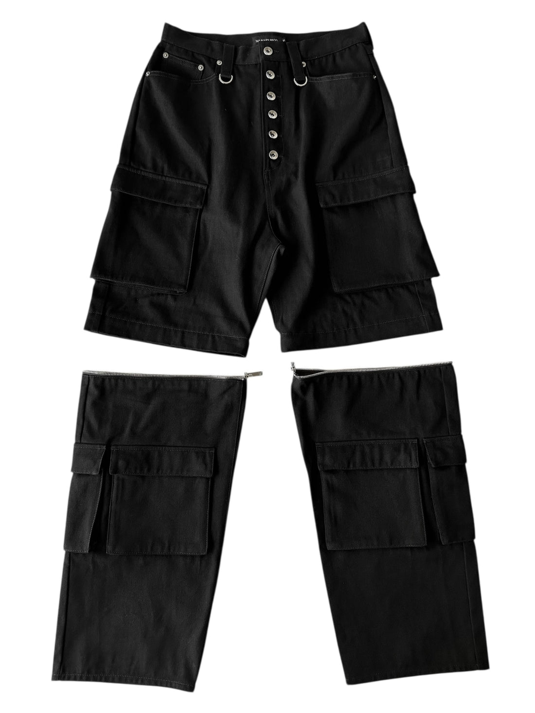 NO MASS PROD. 015RAW 2WAY CARGO BAGGY JEANS (BLACK)