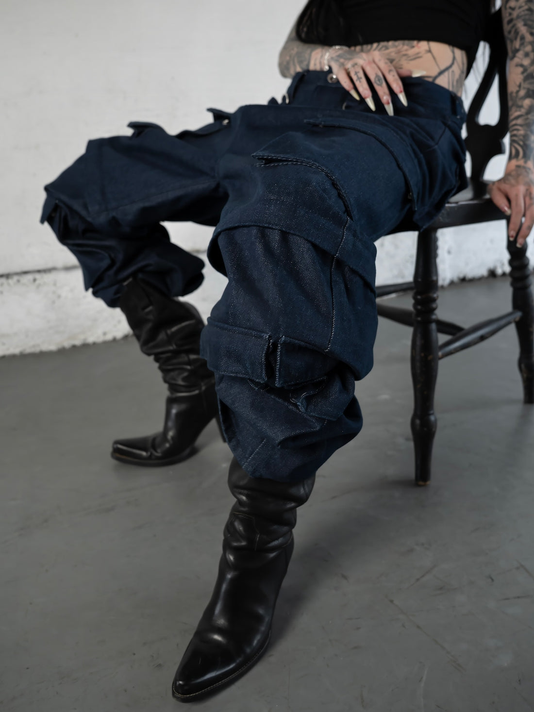 NO MASS PROD. 015RAW 2WAY CARGO BAGGY JEANS (INDIGO)