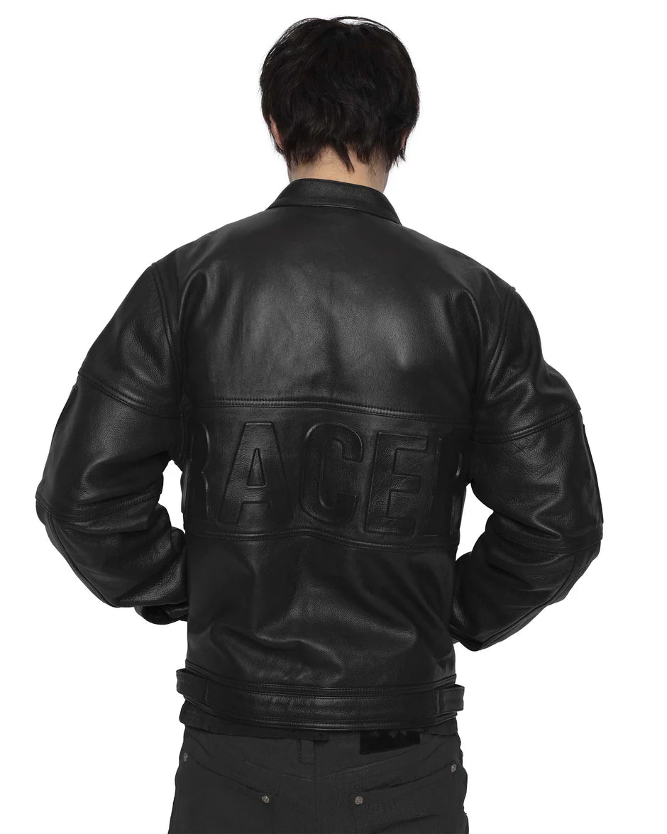 Racer Worldwide Embossed Leather Jacket (Black)