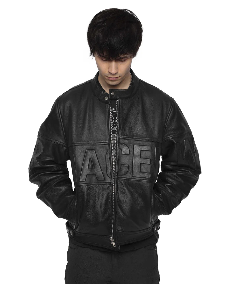 Racer Worldwide Embossed Leather Jacket (Black)