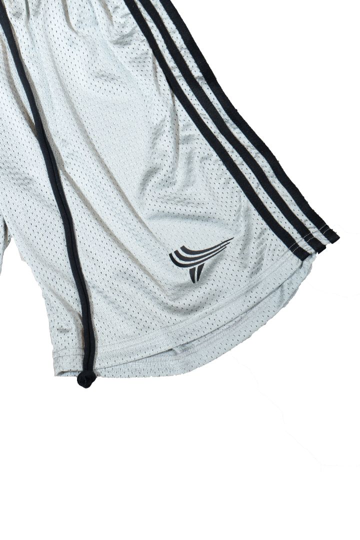 Yori Sport ヨリ スポーツ 5ストライプ バスケ ショーツ927O▲ YORI SPORT 5 STRIPE MESH SHORTS (GREY/BLACK) – H4LO