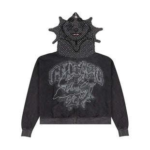 GLO GANG GG Rhinestone Full Zip Hoodie (Vintage Wash Black)