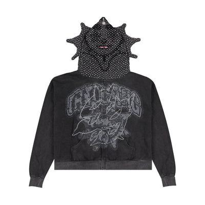 GLO GANG GG Rhinestone Full Zip Hoodie (Vintage Wash Black)