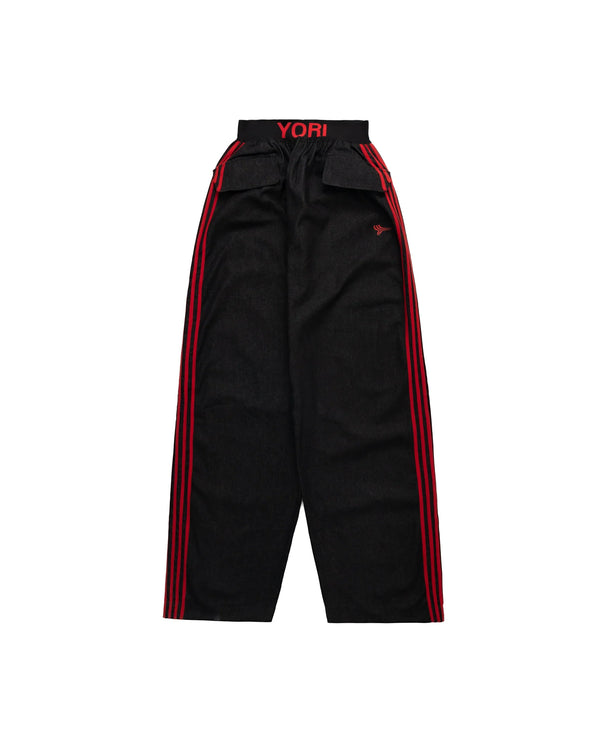 YORI SPORT 5 STRIPE ELASTIC DENIM (BLACK / RED)
