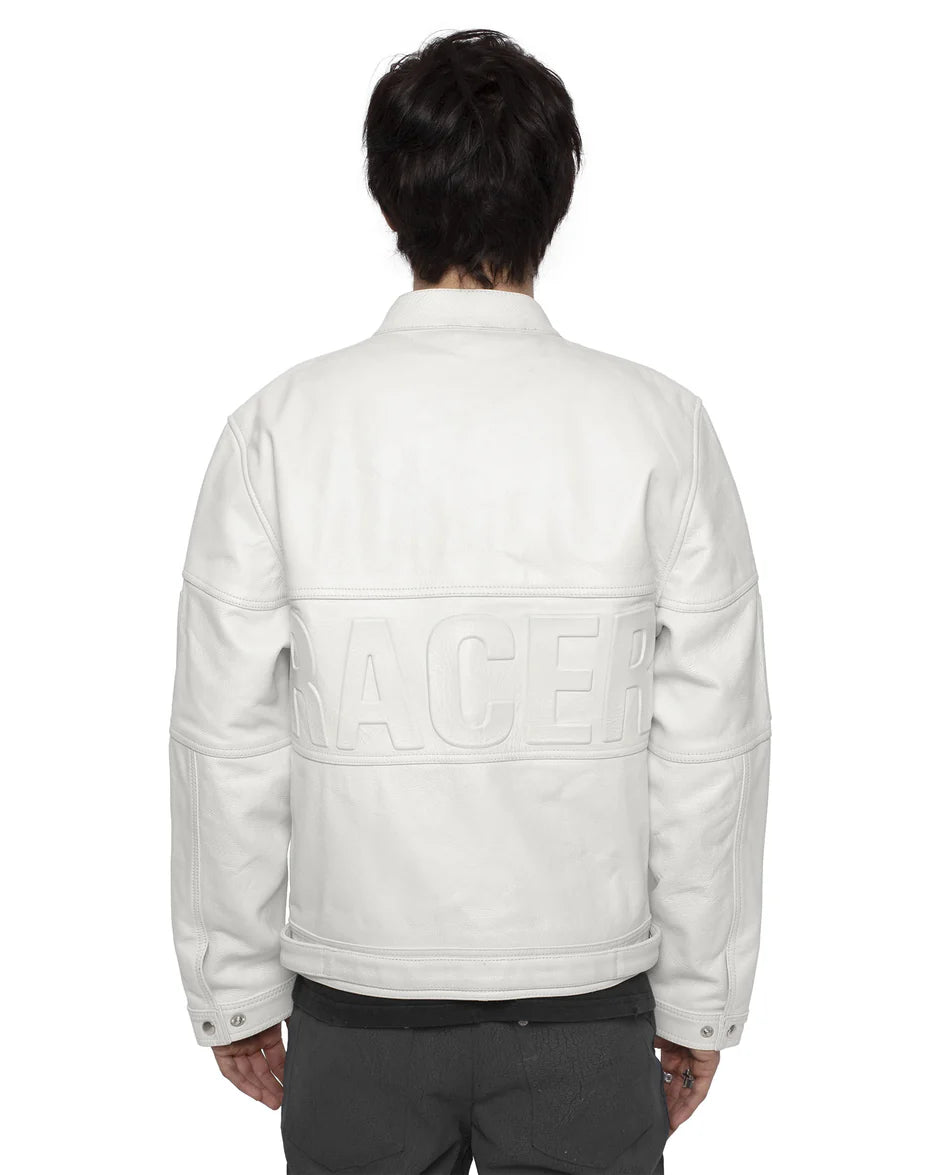 Racer Worldwide Embossed Leather Jacket (White)