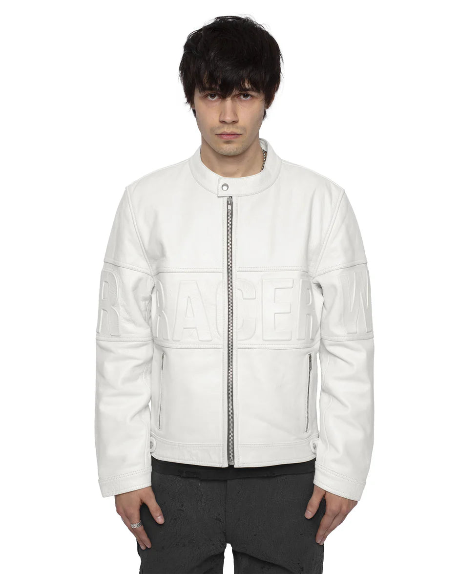 Racer Worldwide Embossed Leather Jacket (White)