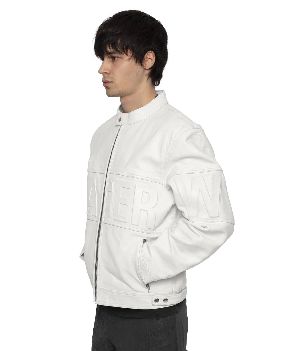 Racer Worldwide Embossed Leather Jacket (White)