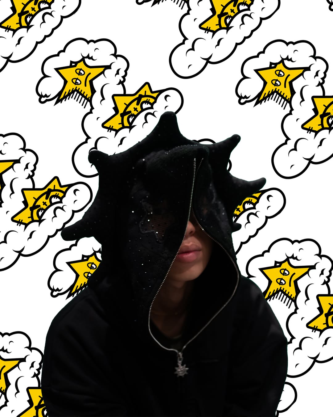 GLO GANG Blackout Rhinestone Hoodie (Black)