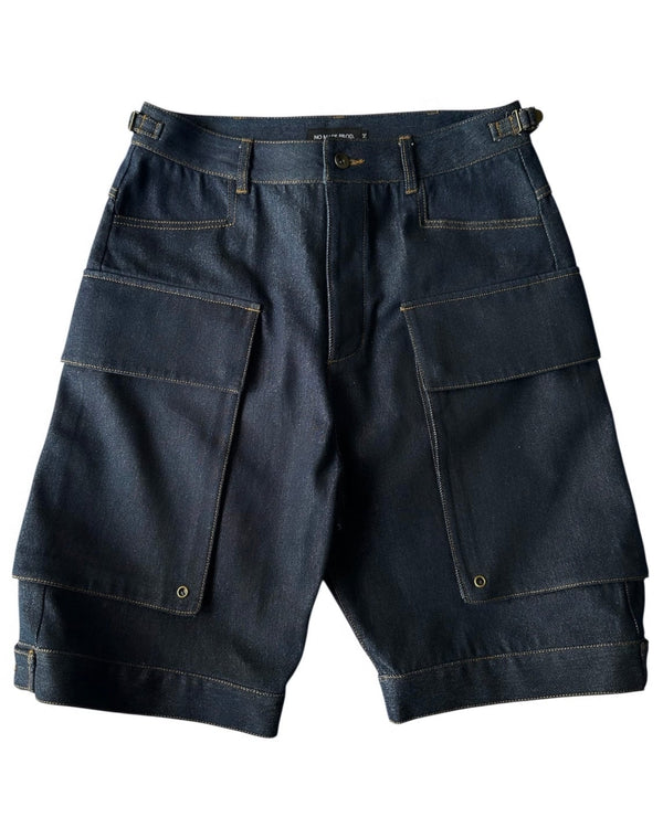 NO MASS PROD. 010RAW BAGGY DENIM SHORTS