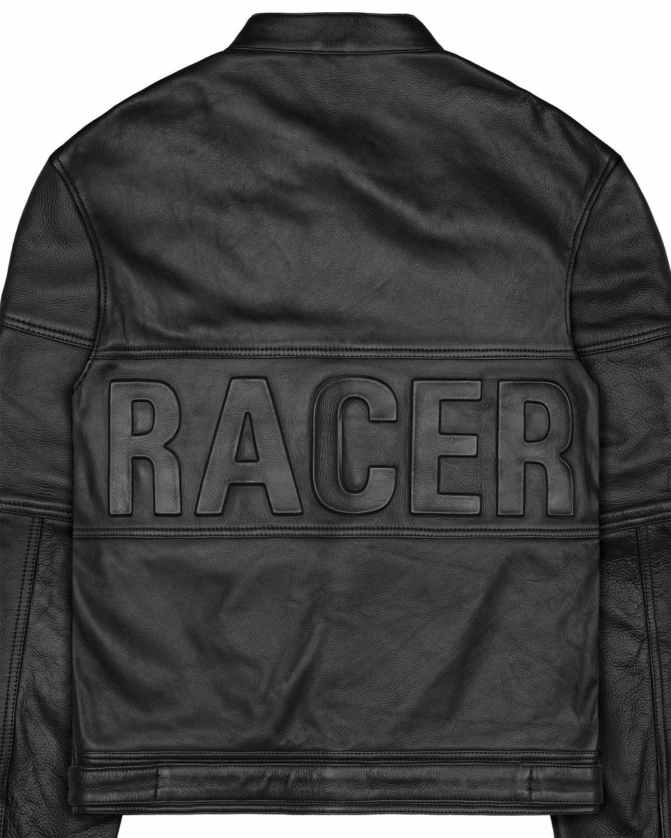 Racer Worldwide Embossed Leather Jacket (Black)