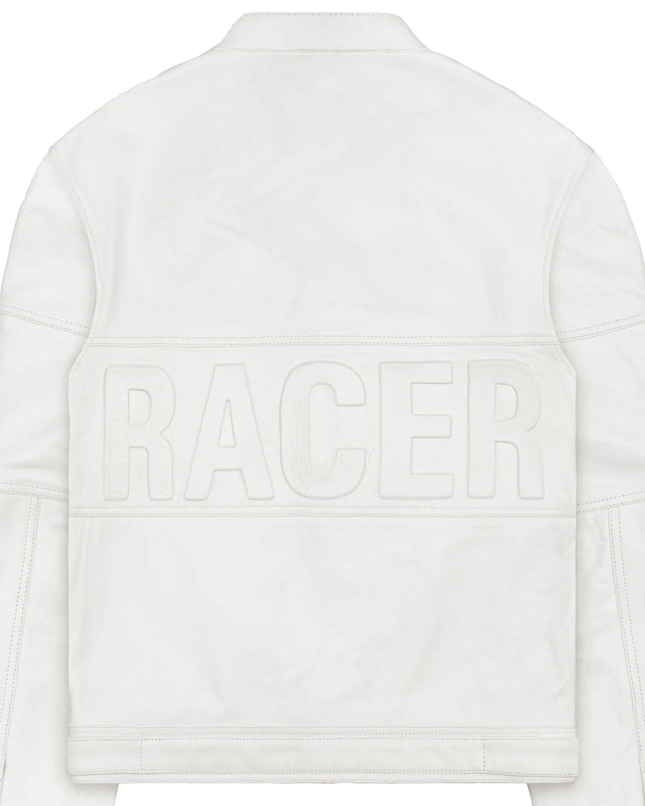 Racer Worldwide Embossed Leather Jacket (White)