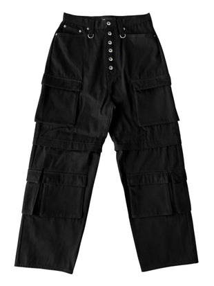 NO MASS PROD. 015RAW 2WAY CARGO BAGGY JEANS (BLACK)