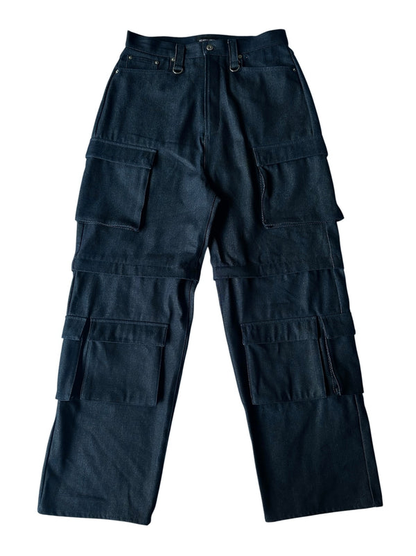 NO MASS PROD. 015RAW 2WAY CARGO BAGGY JEANS (INDIGO)
