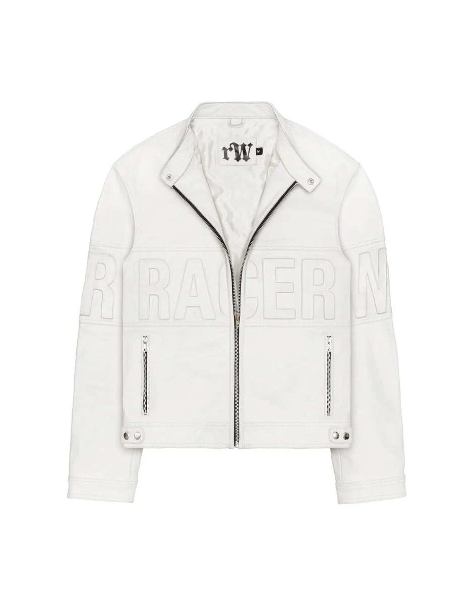 Racer Worldwide Embossed Leather Jacket (White)