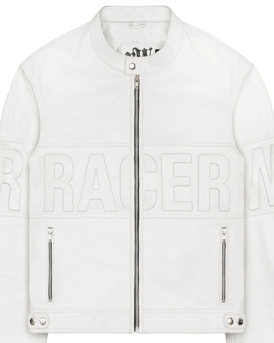 Racer Worldwide Embossed Leather Jacket (White)