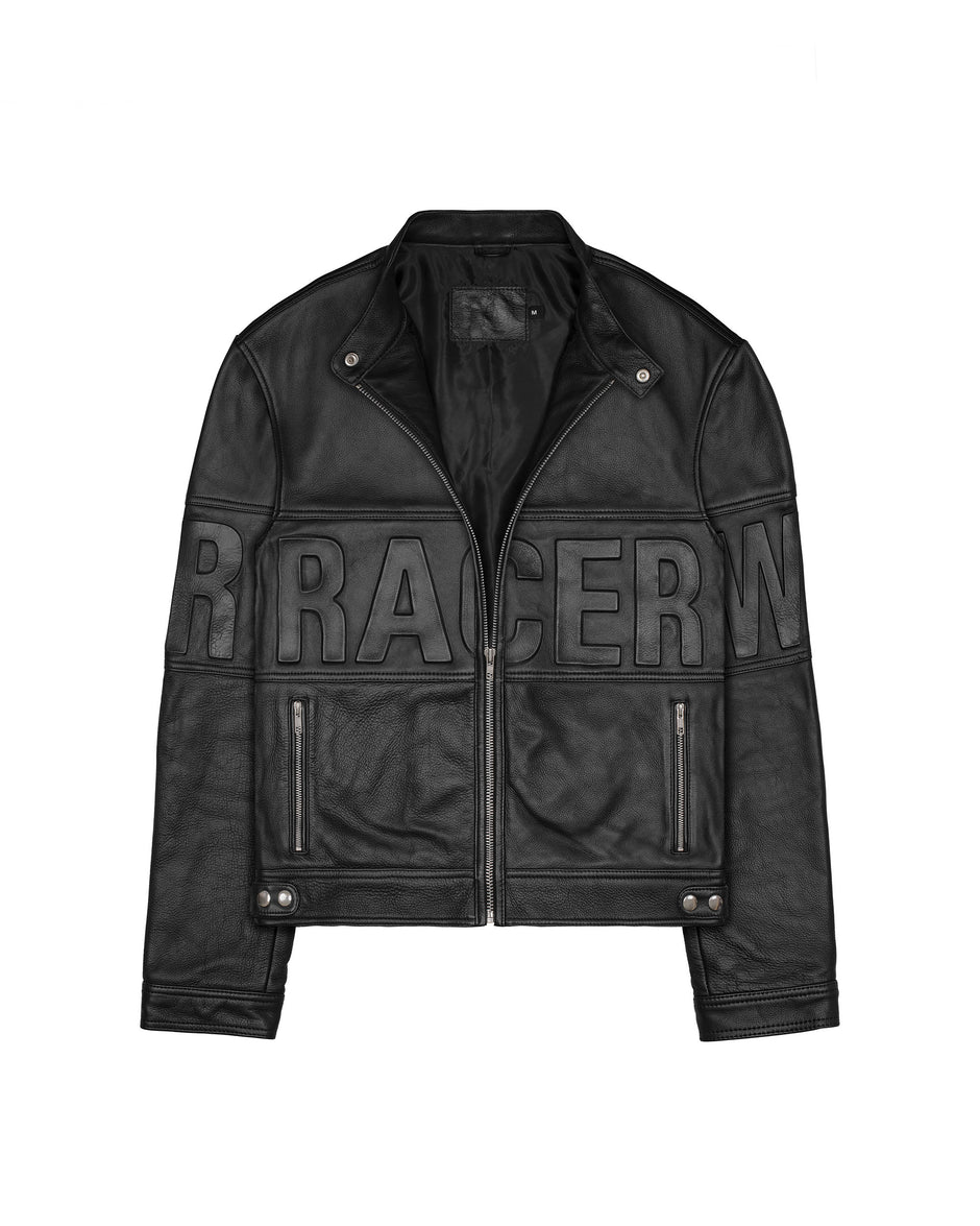 Racer Worldwide Embossed Leather Jacket (Black)