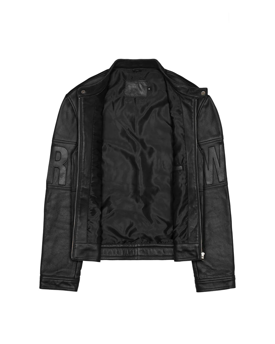 Racer Worldwide Embossed Leather Jacket (Black)