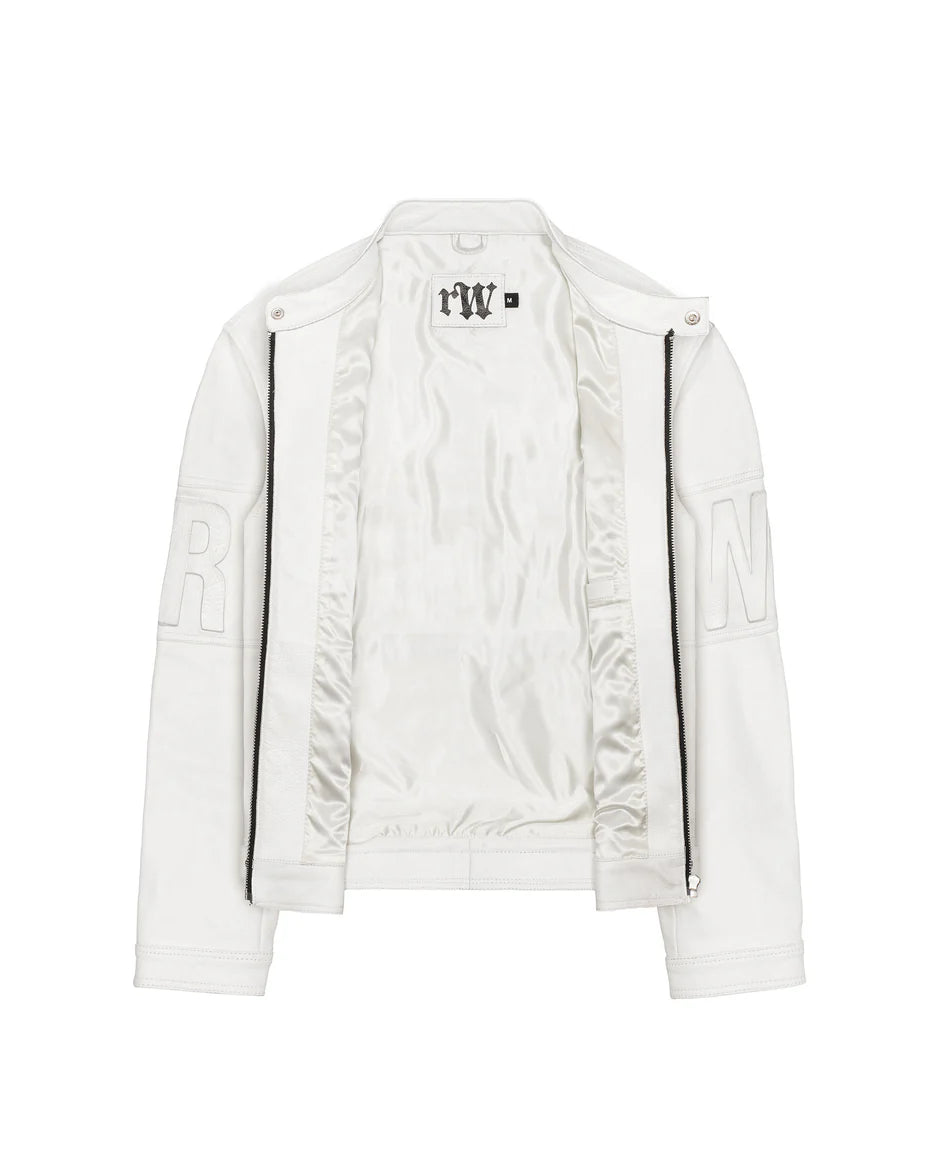 Racer Worldwide Embossed Leather Jacket (White)