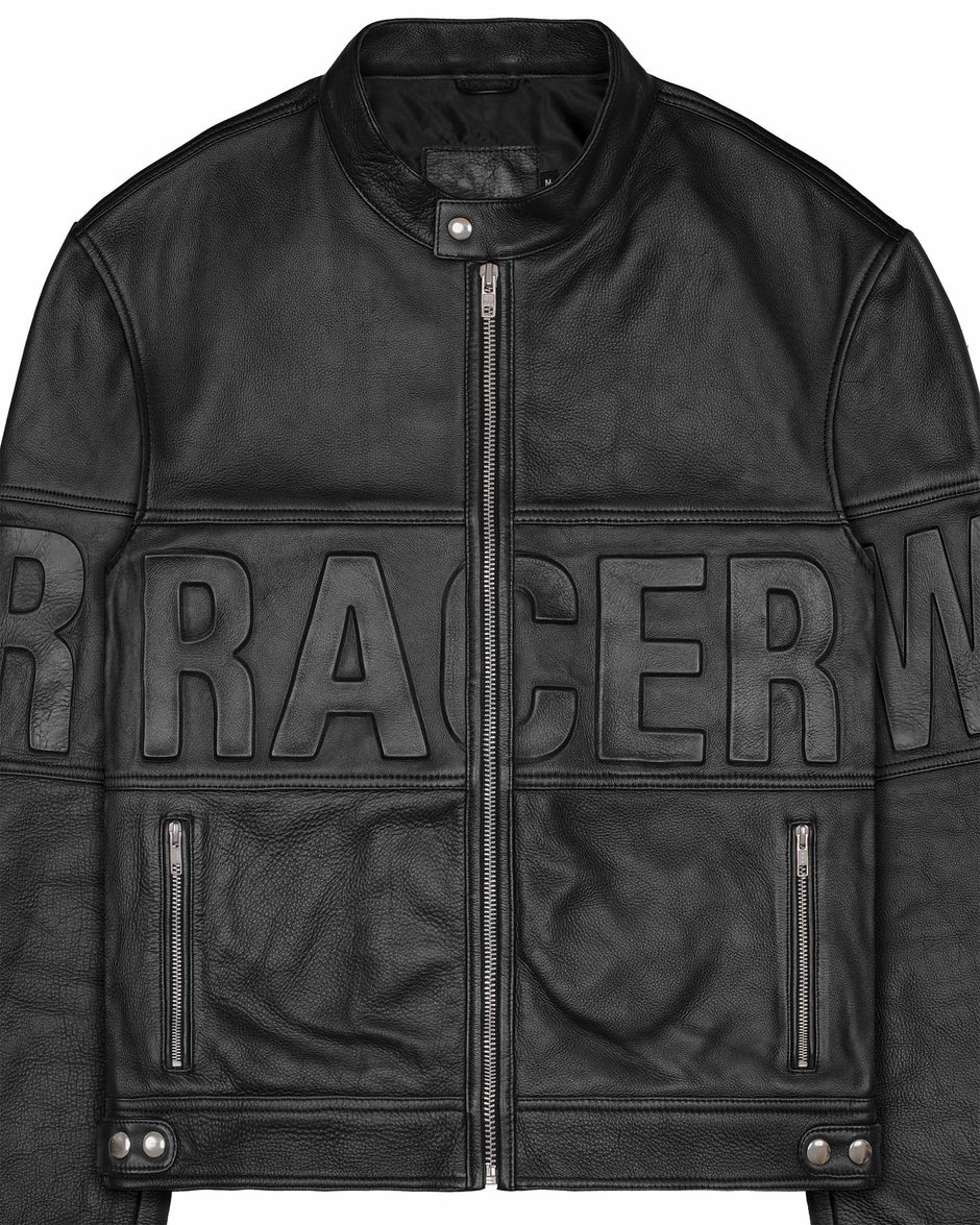 Racer Worldwide Embossed Leather Jacket (Black)