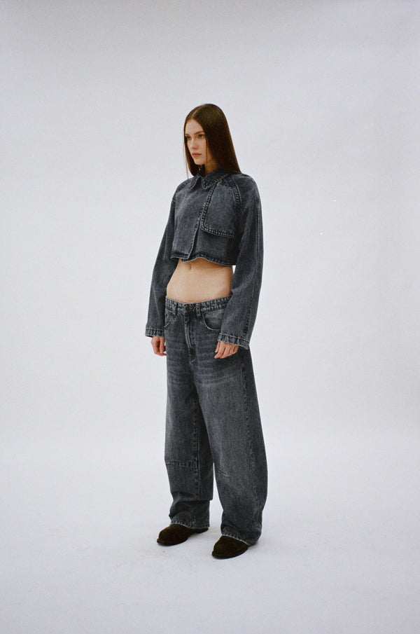 PRIX DENIM STONE WASHED WIDE DENIM JEANS GUNMETAL