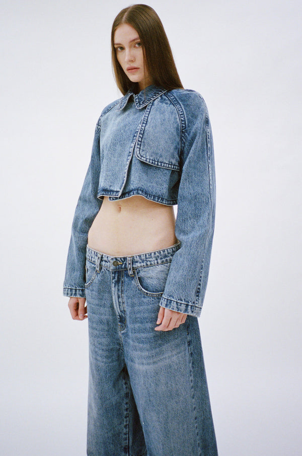 PRIX DENIM STONE WASHED WIDE DENIM JEANS INDIGO